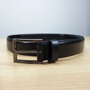 MICHAEL KORS Mens Dress Belt Size 36 Black Logo Silver Tone Buckle Classic